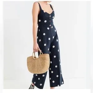 Japna | Pants & Jumpsuits | Japna Navy Blue Polka Dot Ashley Button